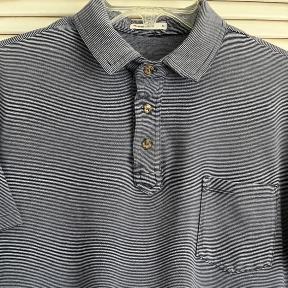 Marine Layer MENS Cotton Modal Navy White Stripe Polo Shirt Size M - Picture 3 of 9